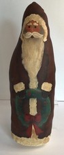 Cloth Hand Painted Folk Art Santa Claus with WreathChristmas Primitive 17 T