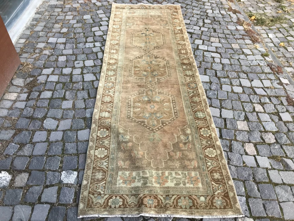 土耳其复古地毯手工羊毛地毯波西米亚长条地毯 3,3 x 10 英尺 — 第 4/4 张图片