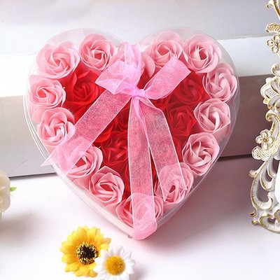 Scented Rose Soap Flower Gift Box Heart Shaped Artificial Bath Petals Anniversar