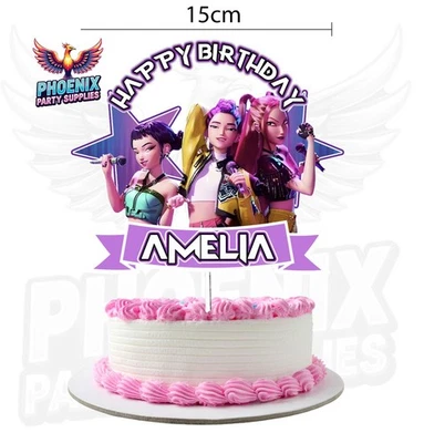 PERSONALISED 2D KPOP DEMON HUNTERS CAKE TOPPER BIRTHDAY PARTY HUNTRIX K POP RUMI
