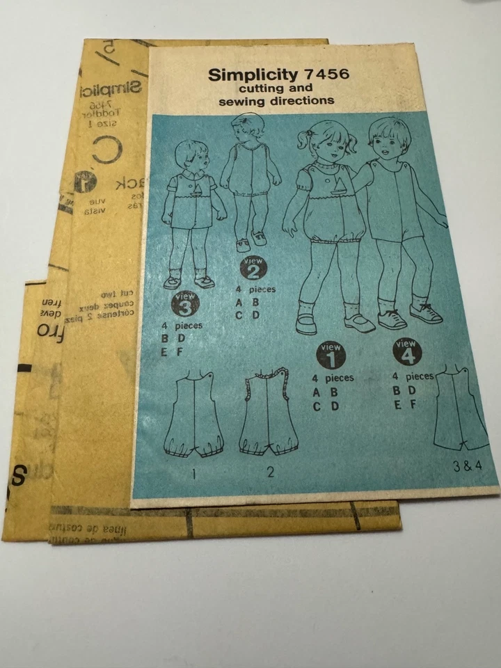 Vintage Simplicity Easy Children sewing Pattern 7456 Sz 1 Toddler Jumpsuit - Image 3 of 3