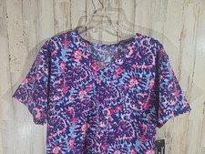 Samantha Mara Scrub Top XL Womens V-Neck Stretch Patterned Multicolor Pockets