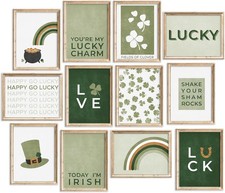 12Pcs St. Patrick's Day Wall Art Print Boho Lucky Clover Shamrock Rainbow Art