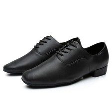 Mens Round Toe Black faux Leather Ballroom Morden Latin Jazz Dance Shoes
