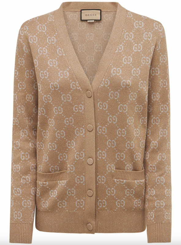 GUCCI BEIGE SPARKLE LOGO JAQUARD COTTON BLEND CARDIGAN SIZE S $1,800