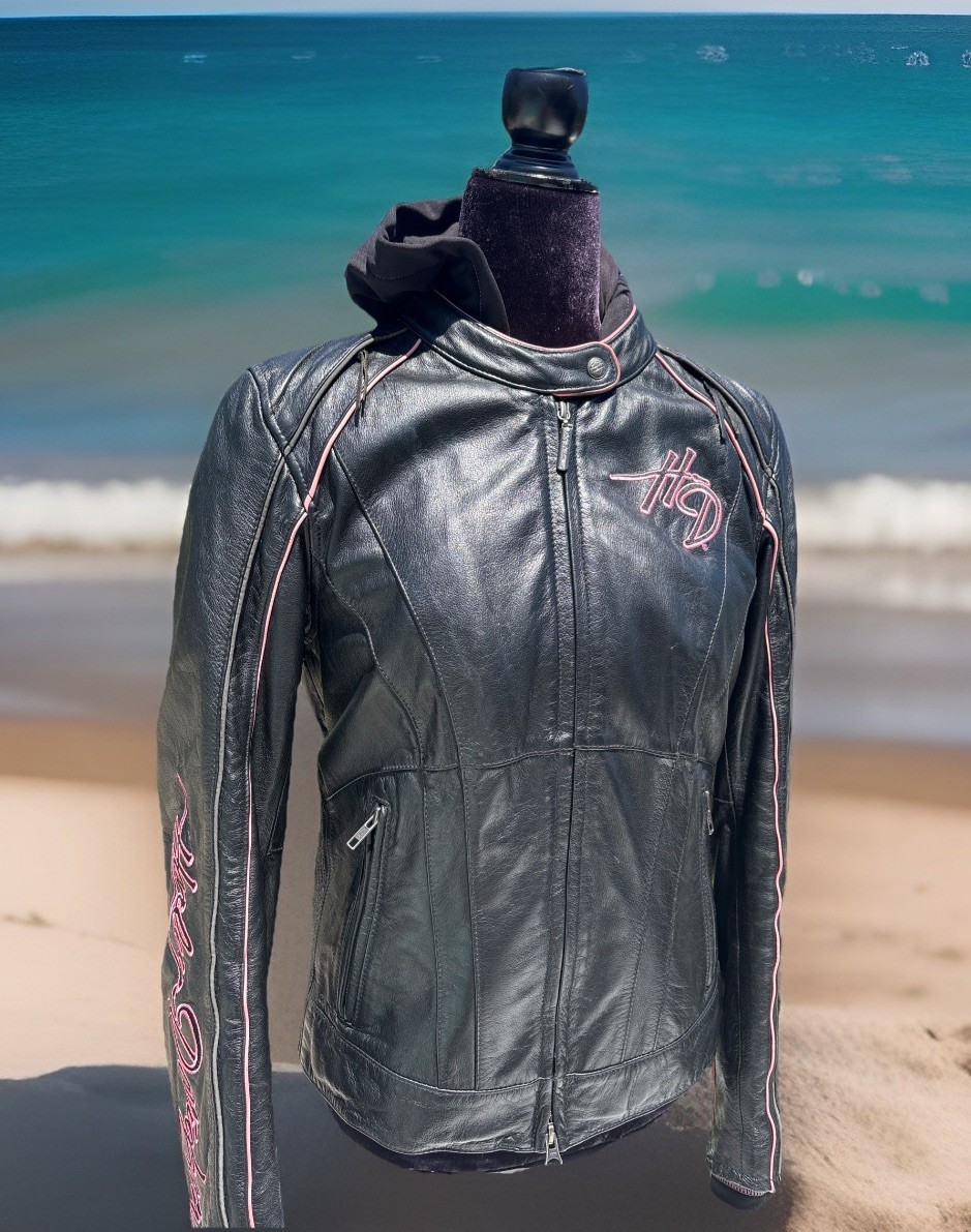 Harley-Davidson Women Pink Label Black Leather Jacket Small 3N1 w