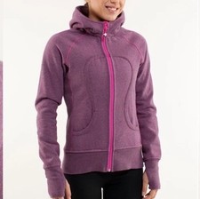 Lululemon Scuba Stripes Hoodie 6 Full Zip Thumbholes Fleece Purple