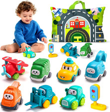 8 PCS Baby Crane Car Toys Pull Push 1 Year Old with Playmat Bag