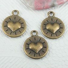 8pcs antiqued bronze color 2sided round shaped heart charms EF0807