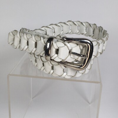 Vintage Leather Braided Belt with Silver Details Vintage Braided Brown Leather Belt With Silver Metal Buckle  main image 2