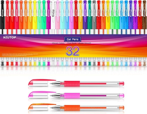 32 Unique Colors (No Duplicates) Gel Pens Gel Pen Set for Adult Coloring Book