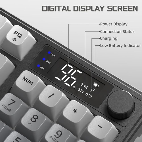 FREEWOLF M96 BT/2.4G Wireless RGB Backlit Gaming keyboard with Display Screen - Picture 7 of 55