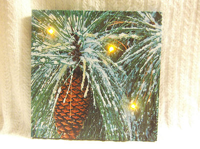 Pine Cone Lighted Canvas Wall Decor Sign Winter Glitter Snow Lights Up New 