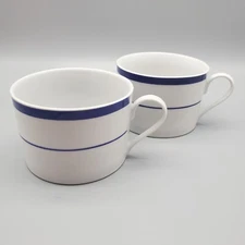 Vtg Sierra Cobalt Flat Cup Porcelain Coffee Tea Mug Blue By Signature Set Of 2