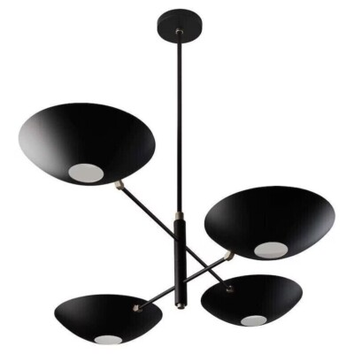 2-Tier Counterbalance Chandelier In Brass & Enamel Mid Century Sputnik Chandelie