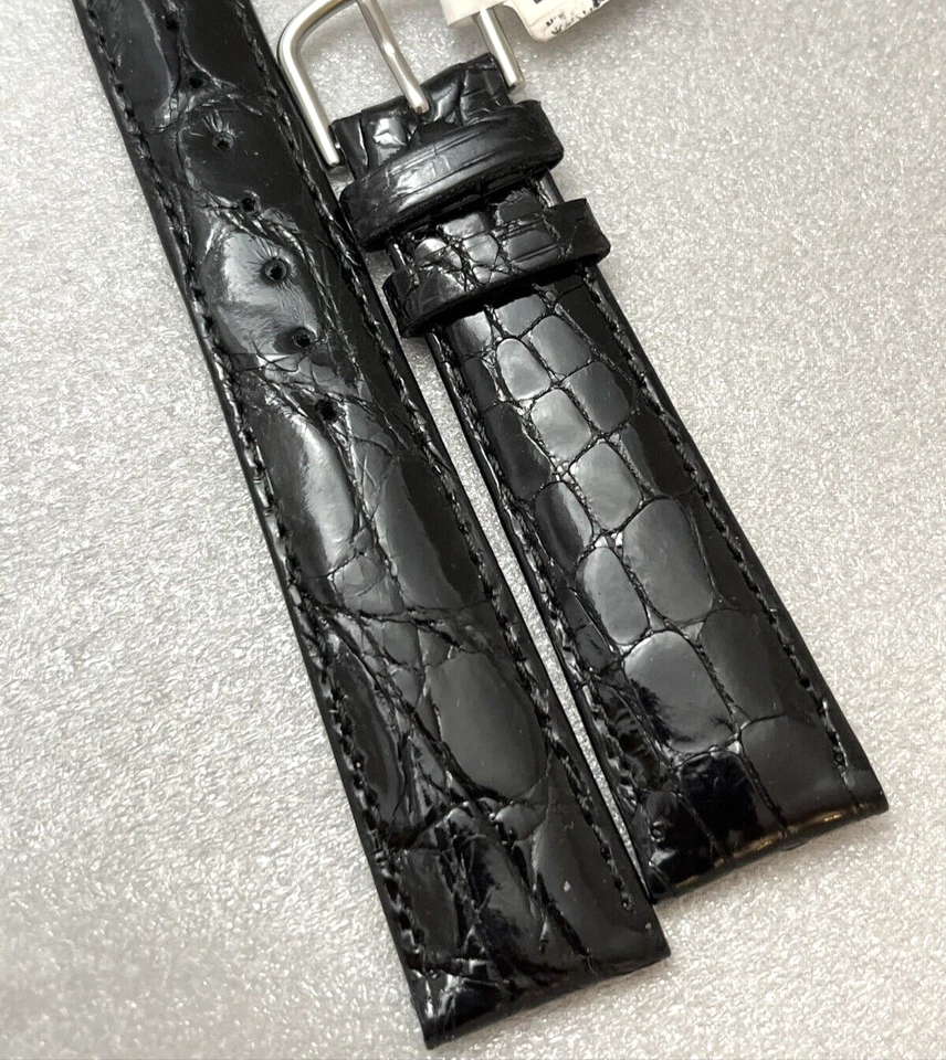 DeBeer PARIS Men Watch Strap 20 x 16 Black Genuine Crocodile Shiny Gloss - Image 2 of 4