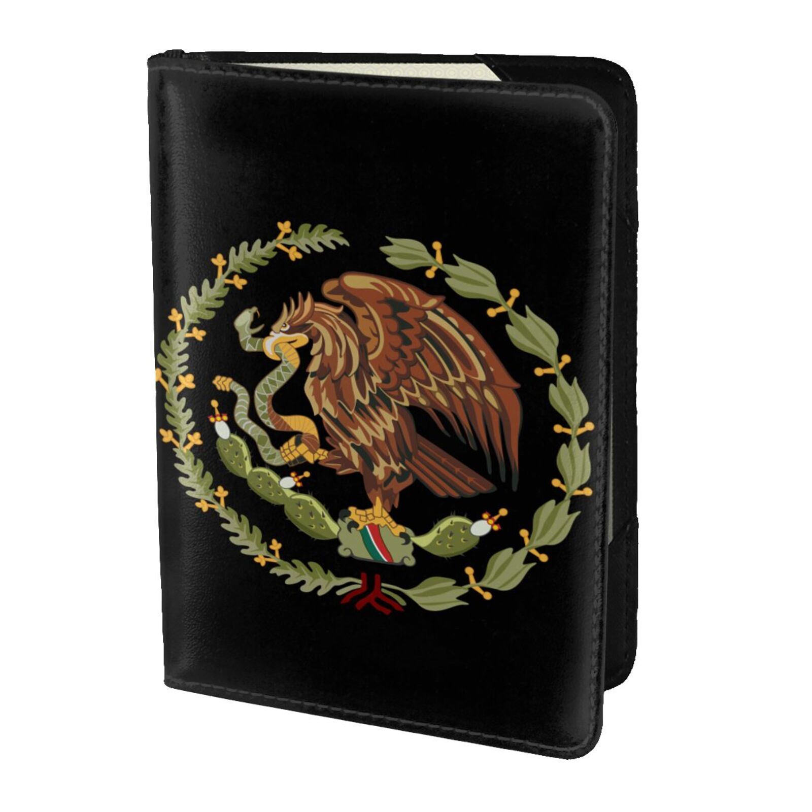 Mexican Eagle Leather Passport Holder - Foldable RFID Wallet for Men 5.5In ID Travel Bag-image