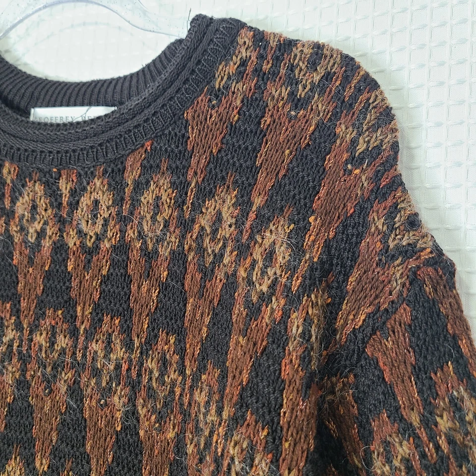 Vtg Geoffrey Beene Brown Argyle Heavy Sweater Mens Md Cotton/Poly/Acrylic/Mohair - Image 2 of 4