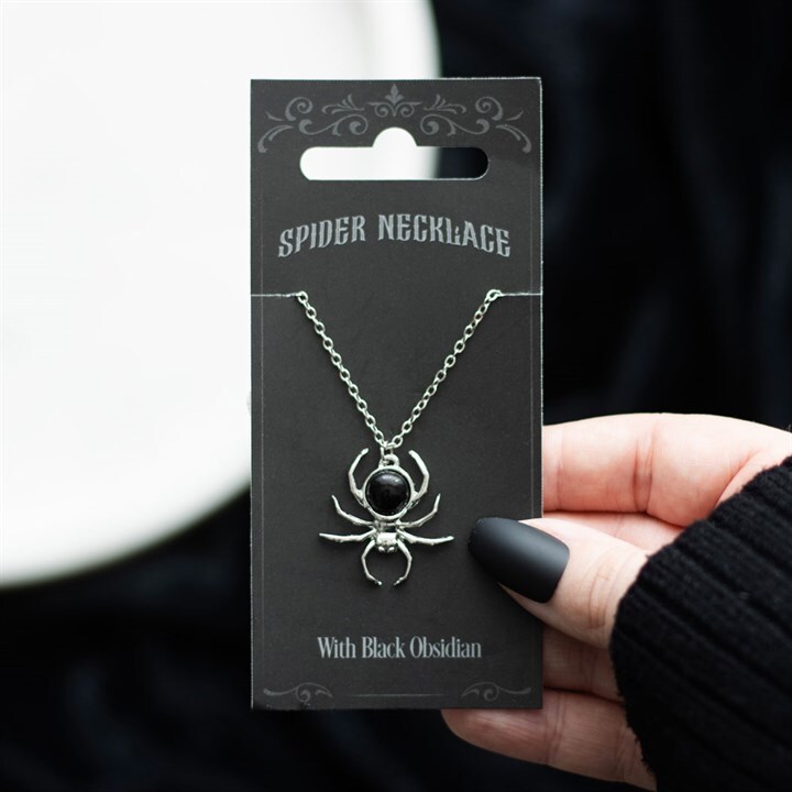 Black Obsidian Spider Pendant Necklace, Gothic Costume Jewellery Gift, Halloween