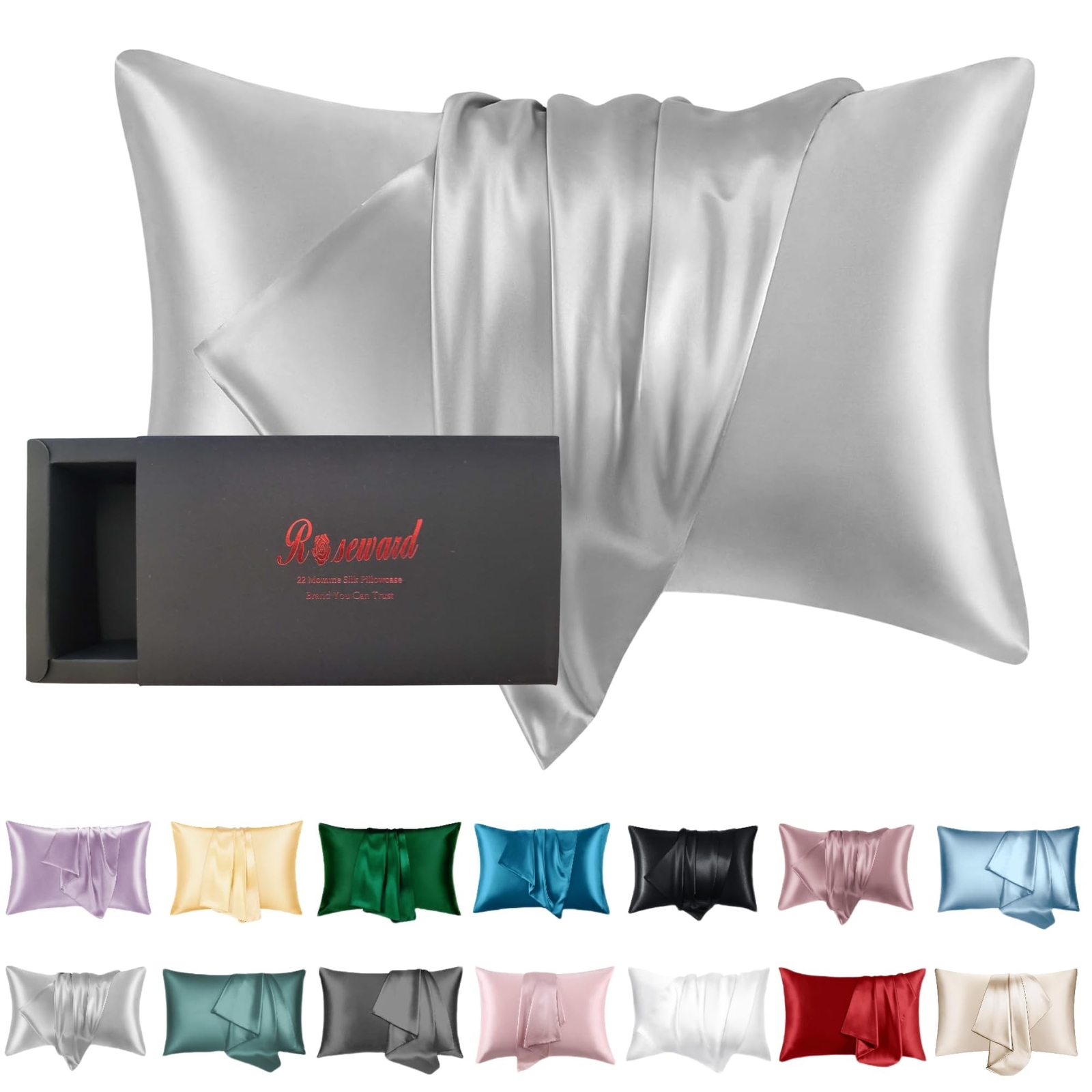 100% Mulberry Silk Pillow Case Made in USA, 22 Momme Organic Grey Silk Pillow...