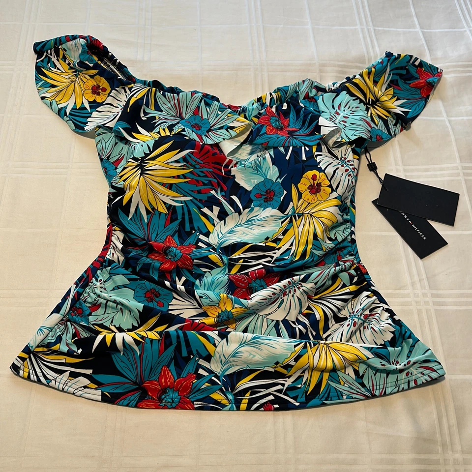 Tommy Hilfiger Mujer Multicolor Fuera del Hombro Volantes Tankini Top de Natación Talla S Foto 4 de 4