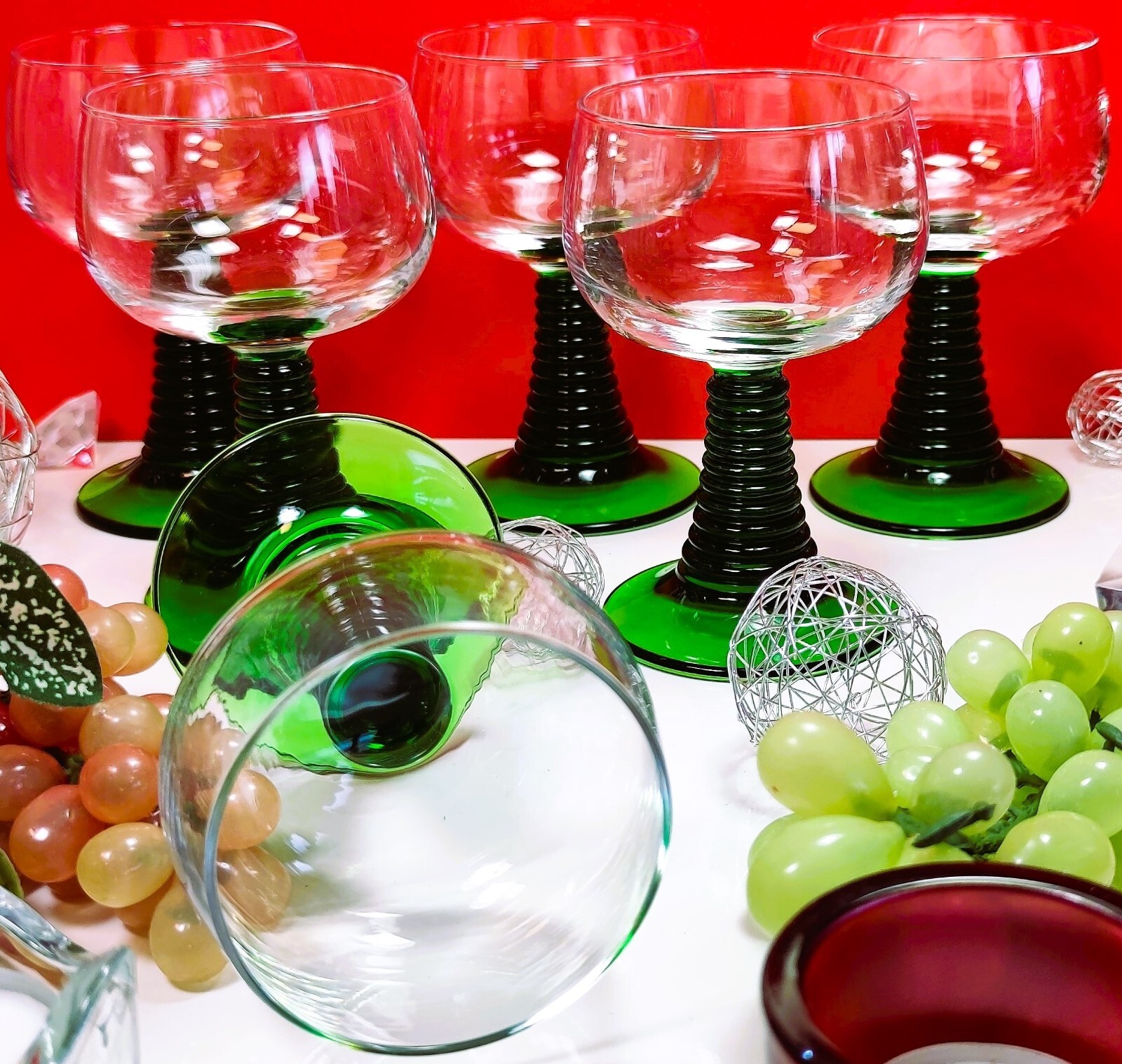 Wein Römer Luminarc Glas Arcoroc 0,2 l Trompete grün gerillt France Weihnachten