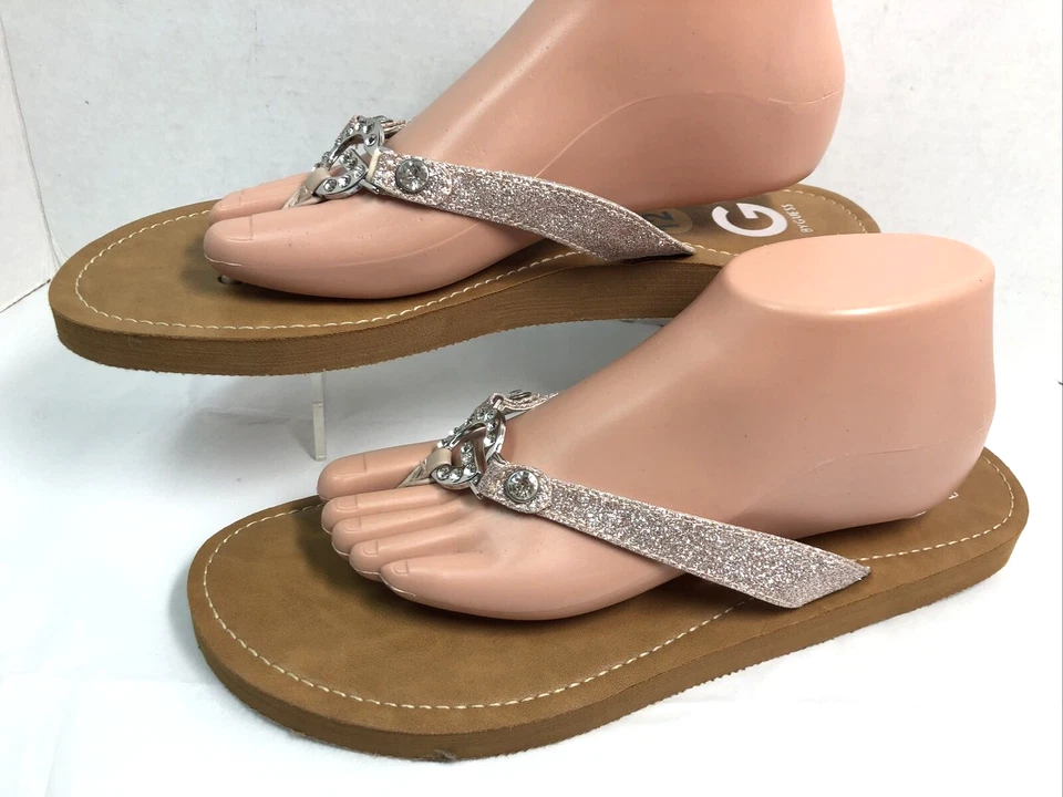 Sandalias chanclas G By Guess para mujer talla 12 rosa brillo #H Foto 2 de 4