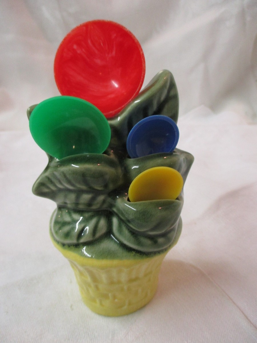 Cardinal China Co Hanging Measuring Spoon Holder, No Spoons, Plant in Pot  Shape, Green and Yellow, 4.75 