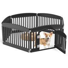 Pet Playpen Plastic Dog Playpen Lockable Sliding Door 4/6 Panel 24in Suction Cup