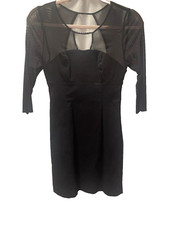 Guess Party Evening 3/4 Mesh Sleeve Black Cocktail Mini Dress Sz 7