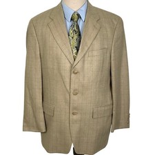 Chaps Ralph Lauren Blazer Men 42R Tan Herringbone Plaid Coat Jacket Canadian