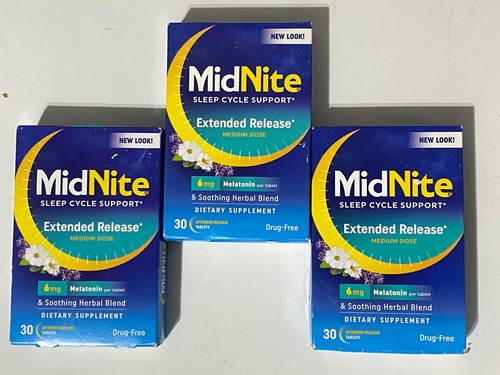 3 MidNite Sleep Cycle Support 6mg Melatonin EXTENDED RELEASE 30 tablets Ea 10/25