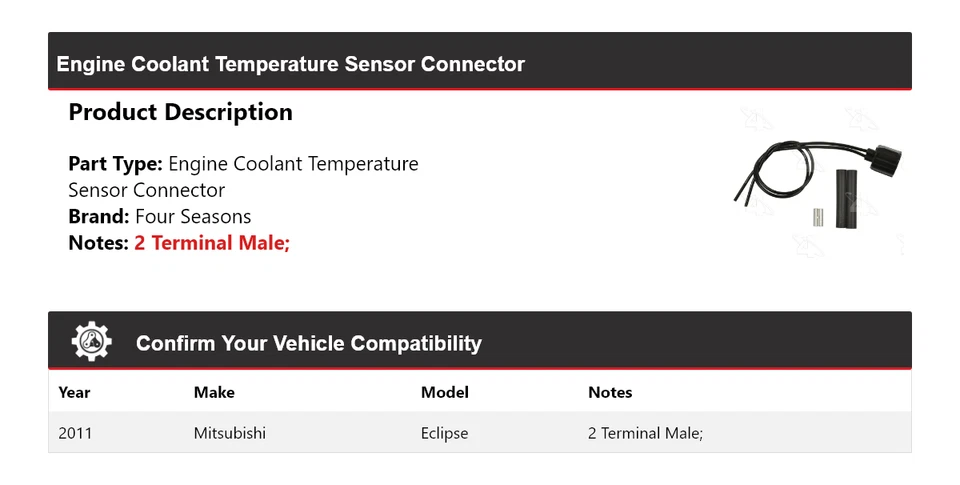 Conector sensor temperatura refrigerante motor Mitsubishi Eclipse 2011 4 estaciones Foto 2 de 4