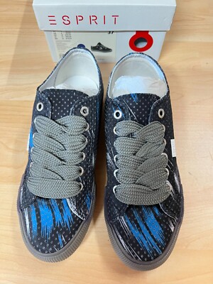 ESPRIT BOY Schnür-Sneaker Blau mit grafischem Print Gr. 37 NEU mit KARTON