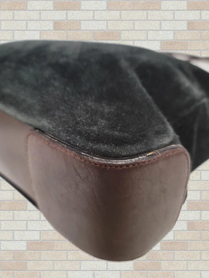 GIANI BERNINI Negro Gamuza con Borde de Cuero Marrón Cartera de Hombro Cartera Foto 4 de 4