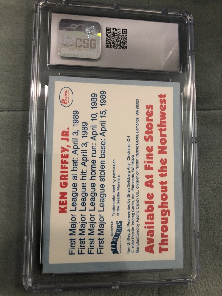 1989 Pacific Milk Chocolate Bar Promos Ken Griffey Jr (Yellow) CSG 8.5 Rookie RC - Image 2 of 2