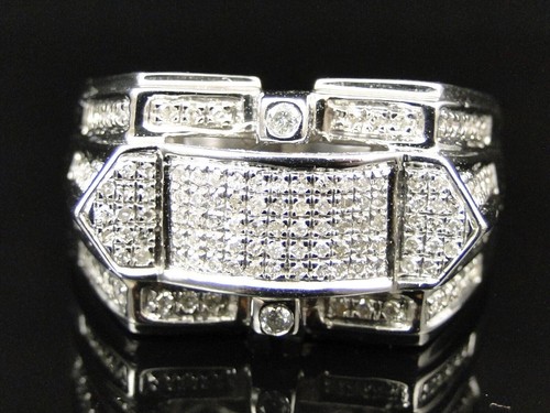 Men's White Gold Plated Moissanite Wedding Designer Fashion Band Pinky Ring 1 Ct - Picture 2 of 5