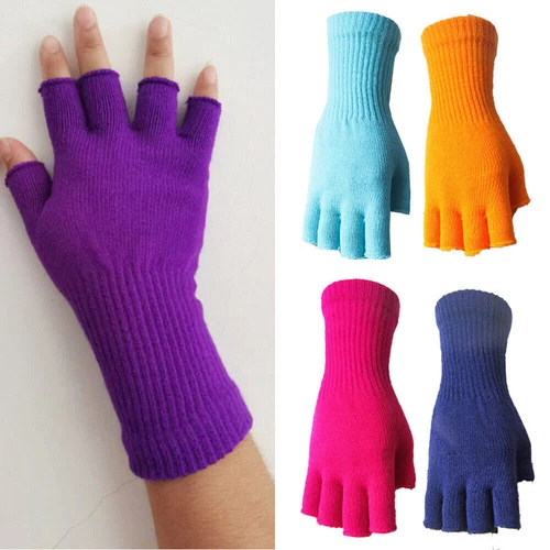 Thermal Fingerless Gloves Mens Womens Knitted Warm Winter Half Finger Mittens UK - Picture 1 of 27