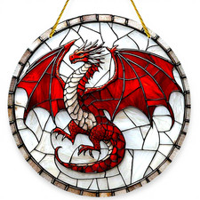 Red Dragon Suncatcher 8" Acrylic Faux Stained Glass Fantasy Window Decor Gift