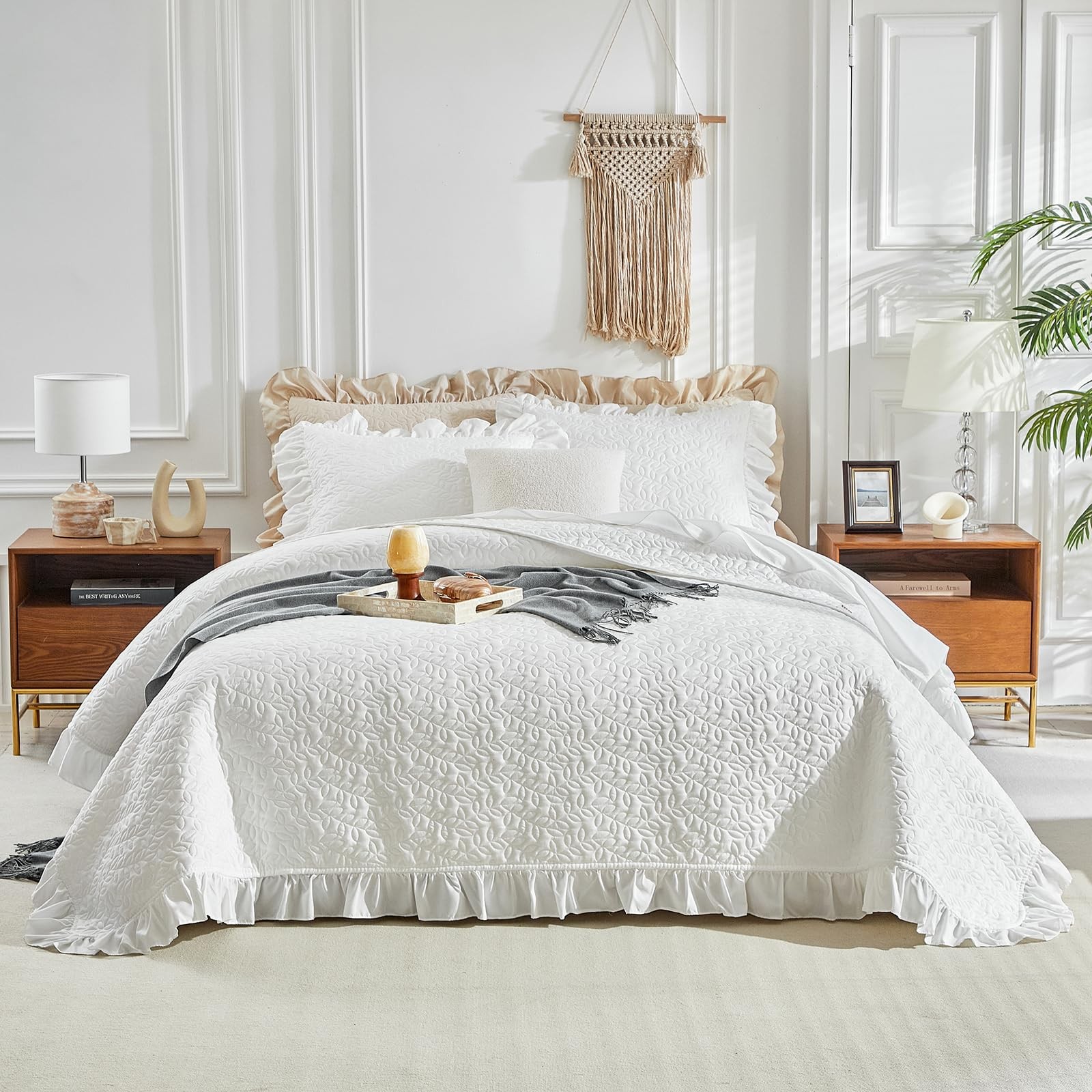 Queen Size 96 * 96in - 3 Pieces Solid Shabby Chic Farmhouse...