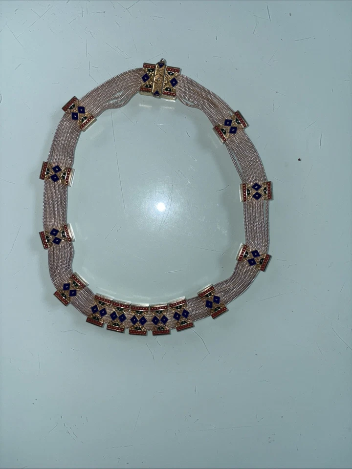 Collana vintage argento sterling 925 collier dorato smalto MANIFATTURA TURCA - Immagine 3 di 4