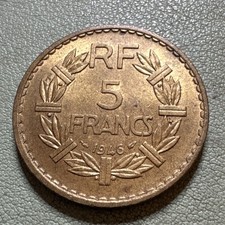 1946 France 5 Francs KM# 888a.2 Uncirculated Coin Aluminum-Bronze