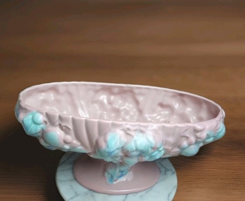 Vtg Royal Haeger Compote Bowl Pedestal Planter Pink Grape Clusters Mid Century - Picture 7 of 9