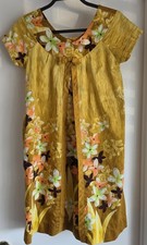 Te-Te Tropicana Floral Dress Short Sleeve Yellow Orange Vintage Sundress Midi