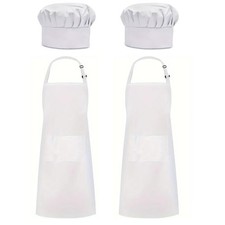 White Chef Apron Hat Set for Cooking Kitchen Restaurant BBQ Drawing Crafting ...