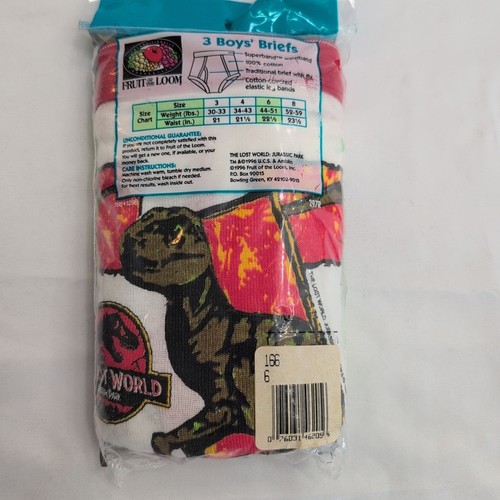 Jurassic Park World Boys Briefs 3 Pack Underwear SZ 6 NEW VTG 1996 RARE - Picture 2 of 6
