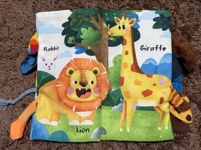 Hahaland Baby First Cloth Book   Jungle Animal Tails Soft Sensory Book  0M+