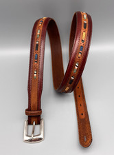 Brighton Seacliff Taper Leather Belt Embroidered Inlay Western Mens 44 Brown