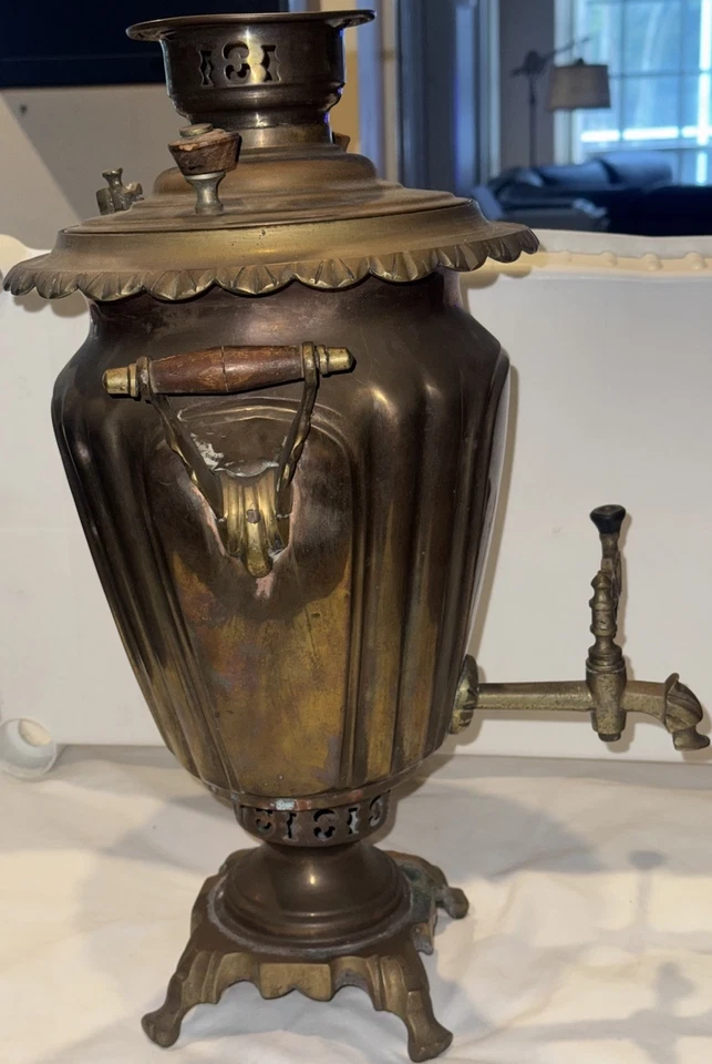 Antigua fábrica de latón Samovar ruso Sayed Brother c. principios de 1900 Tula Foto 3 de 4