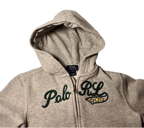 Polo Ralph Lauren Hoodie Kids Size 7 Gray Full Zip Spell Out Logo Athletic